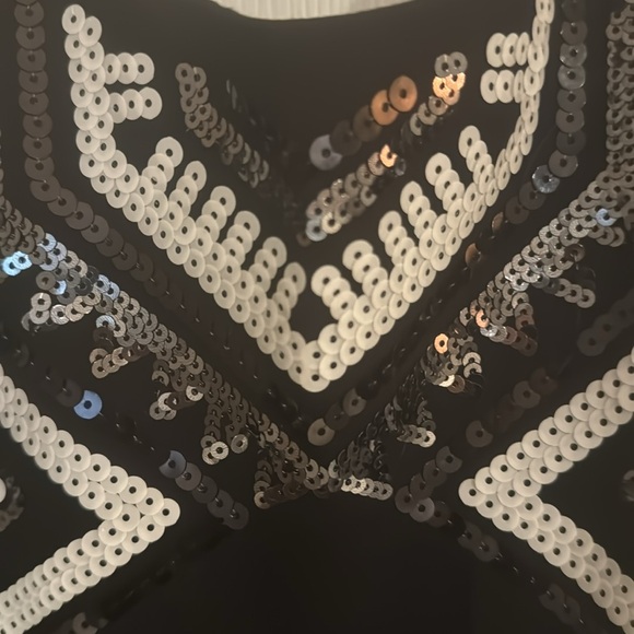 Only worn once! Express/medium fit and flare dress black with black white sequin - Picture 5 of 8